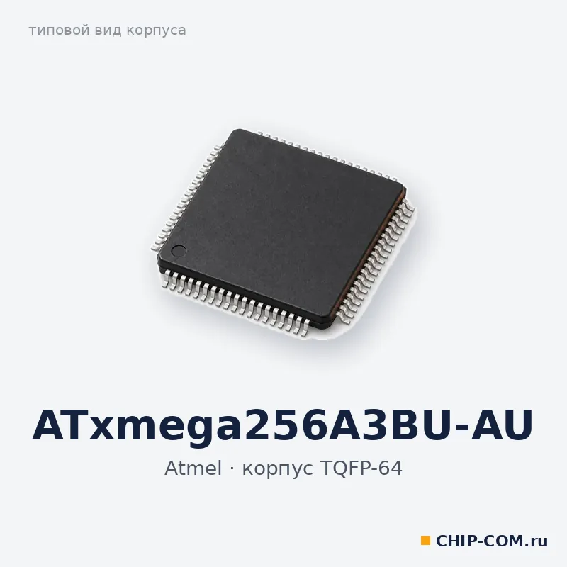 ATxmega256A3BU-AU, корпус TQFP-64 (типовой вид)