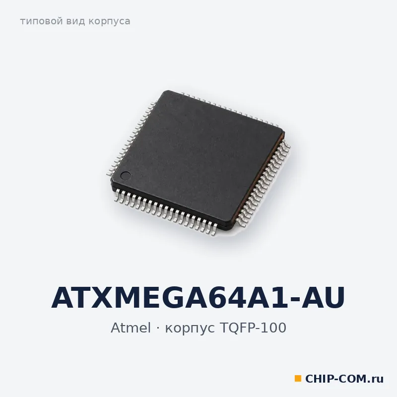 ATXMEGA64A1-AU, корпус TQFP-100 (типовой вид)