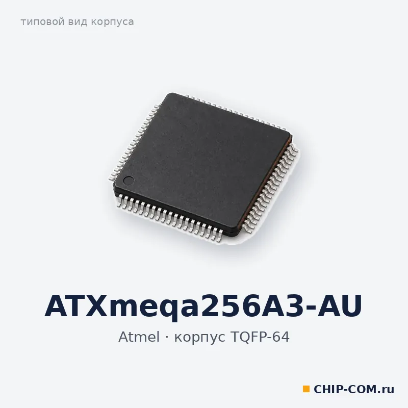 ATXmeqa256A3-AU, корпус TQFP-64 (типовой вид)