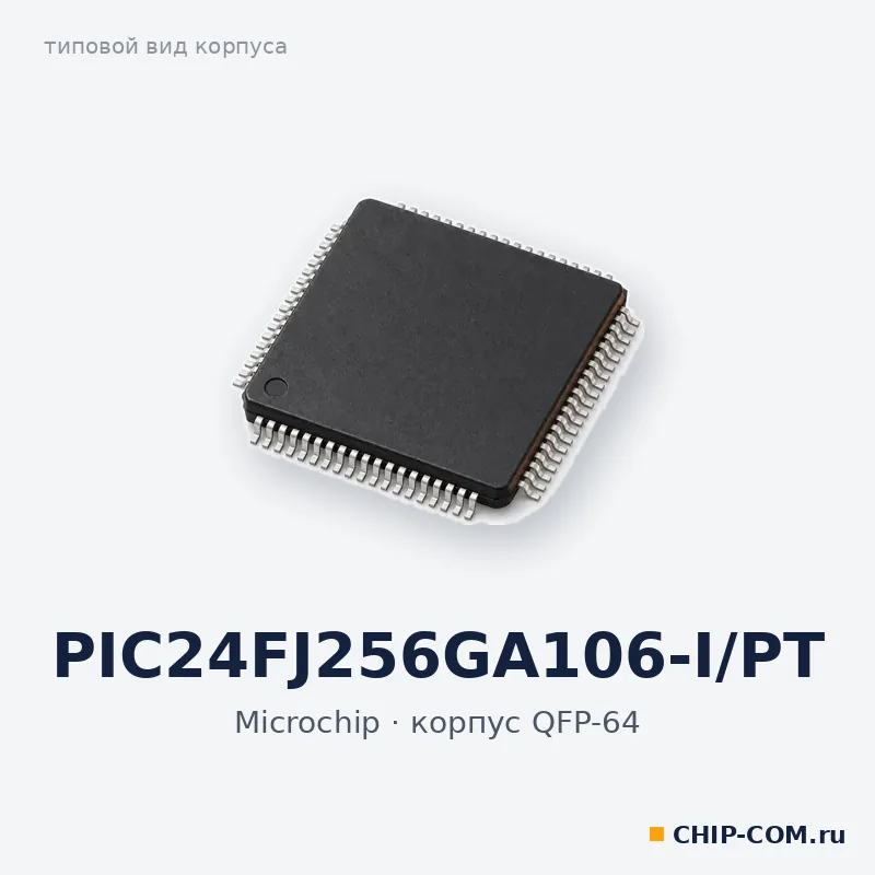 PIC24FJ256GA106-I/PT, корпус QFP-64 (типовой вид)