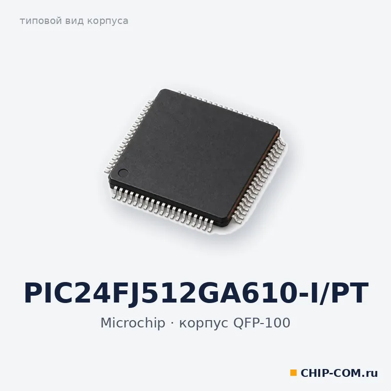PIC24FJ512GA610-I/PT, корпус QFP-100 (типовой вид)