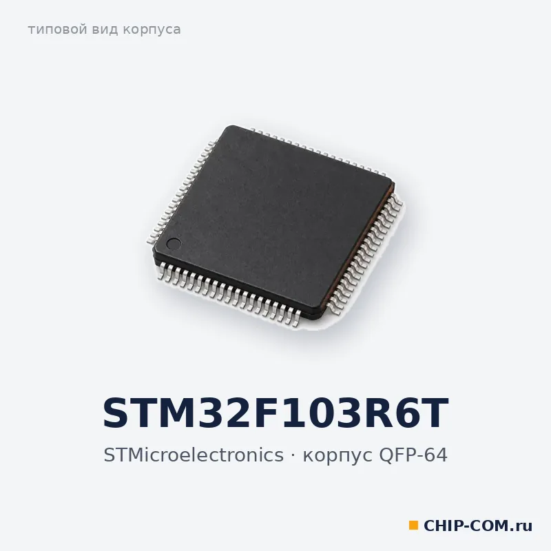 STM32F103R6T, корпус QFP-64 (типовой вид)