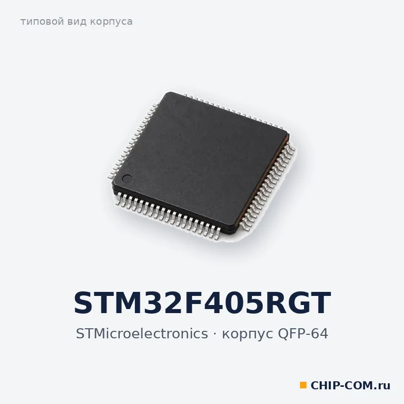 STM32F405RGT, корпус QFP-64 (типовой вид)