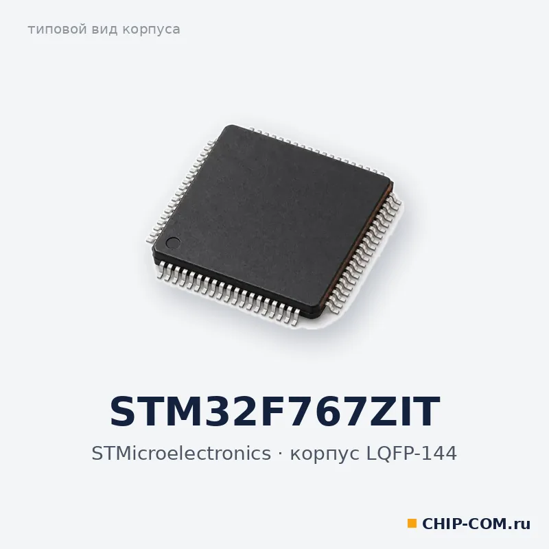 STM32F767ZIT, корпус LQFP-144 (типовой вид)