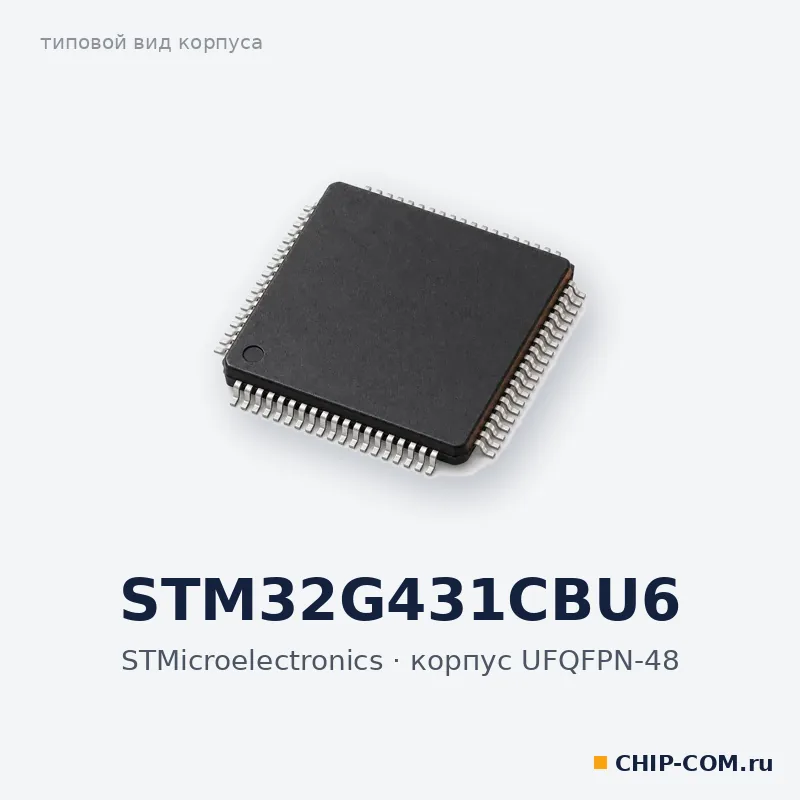 STM32G431CBU6, корпус UFQFPN-48 (типовой вид)
