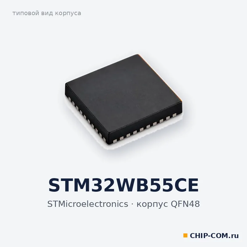 STM32WB55CE, корпус QFN-48 (типовой вид)