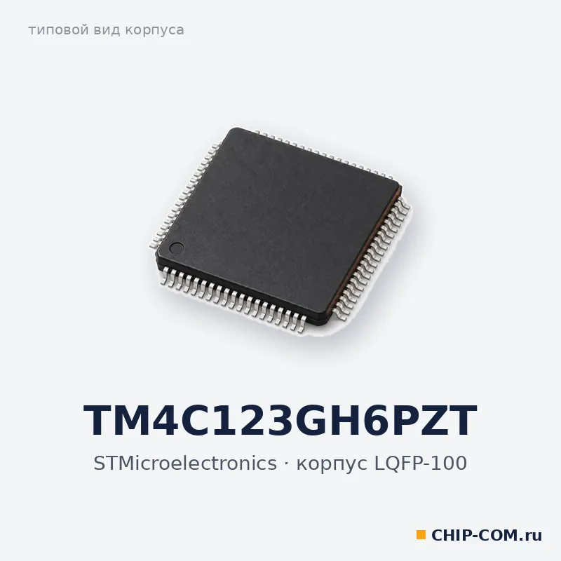 TM4C123GH6PZT, корпус LQFP-100 (типовой вид)