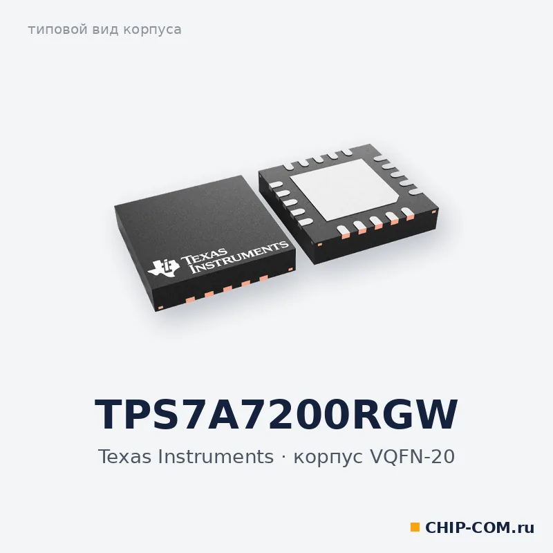 TPS7A7200RGW, корпус VQFN-20 (типовой вид)